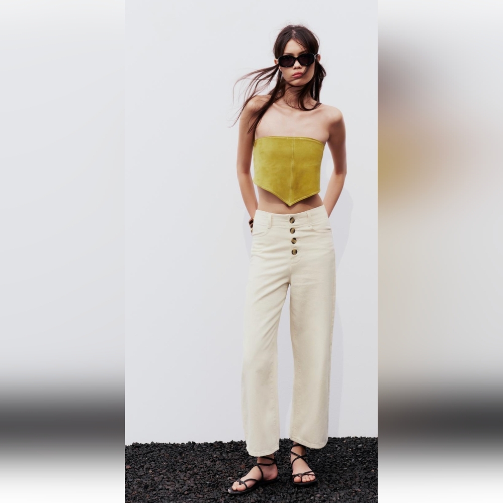 Zara High Waist Exposed Button Culotte Jeans